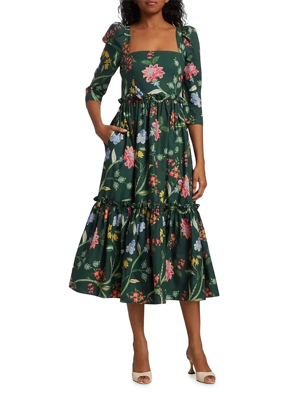 Cara Cara Blue Hill Green Floral Dress